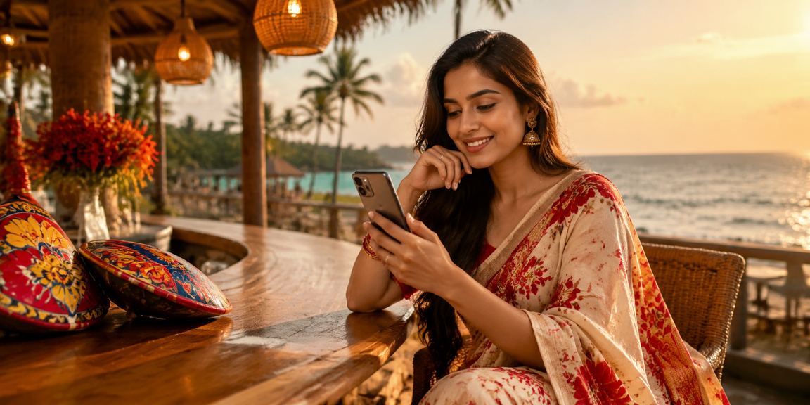 সিলেটে পহেলা বৈশাখ উৎসবে মোবাইলে অনলাইন পেমেন্ট ও গেমিং করছেন একজন তরুণী